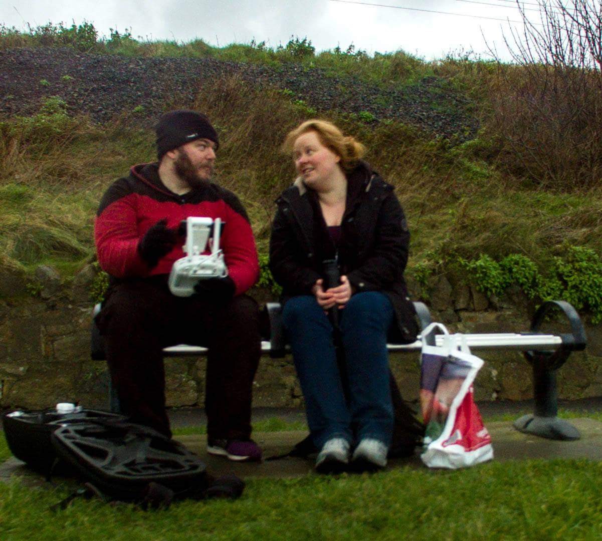 Clare accompanying Shane while he flies his new Drone